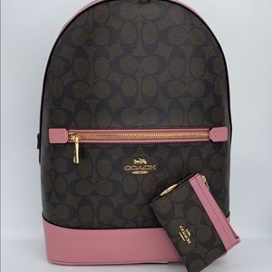 Coach 2Piece Set Backpack, ID Case. Kenley Signature Canvas Mini Skinny Id Case